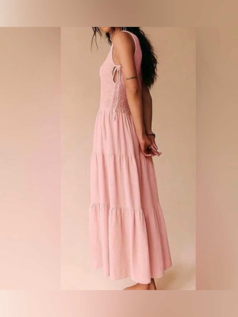 Free People Sterling Smocked Side Tie Maxi Dress XS NWT (true to size) Pink